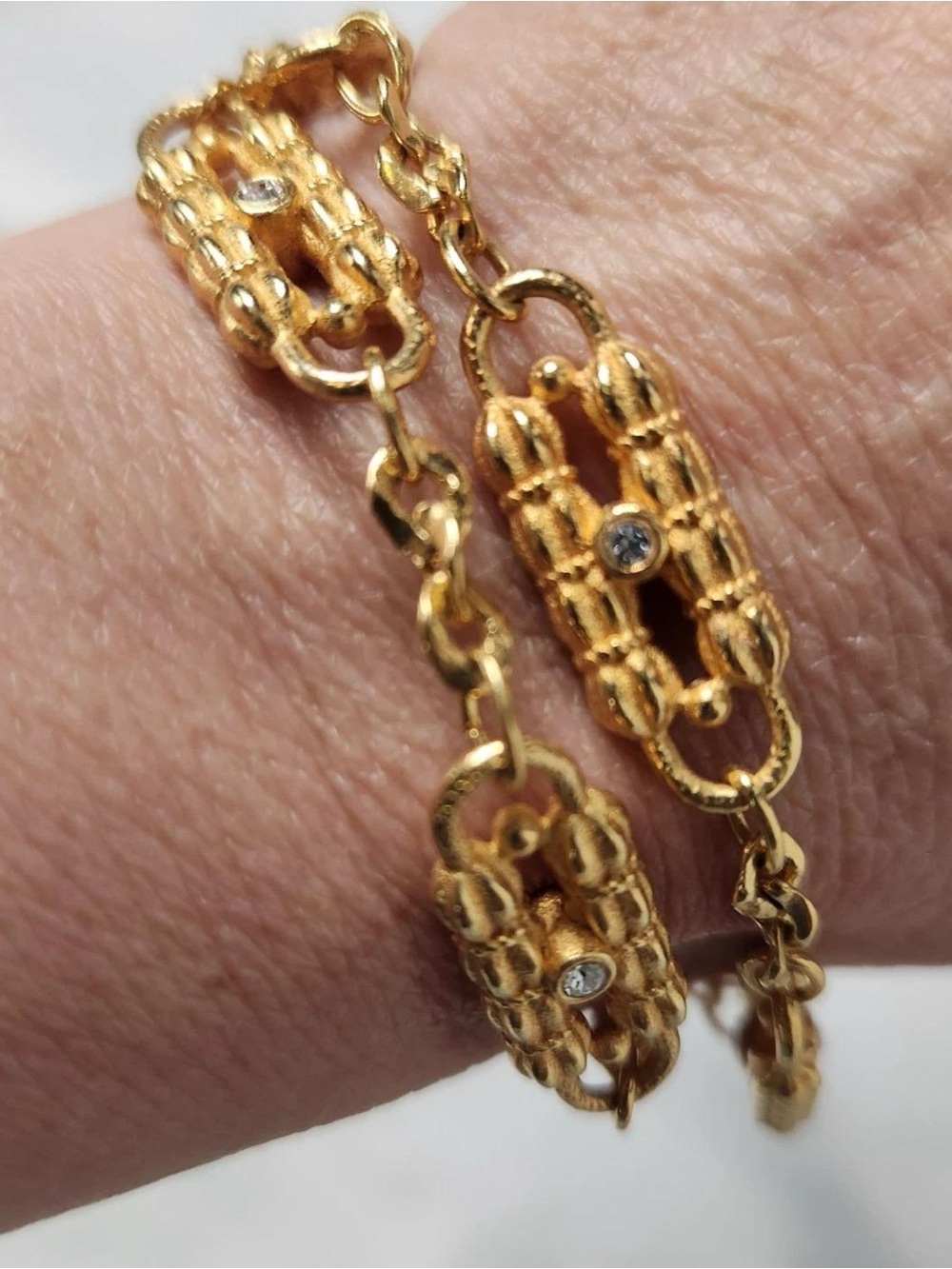 Camrose & Kross JBK Inspired Gold Tone and Rhinestone Paper Clip Bracelet-EUC